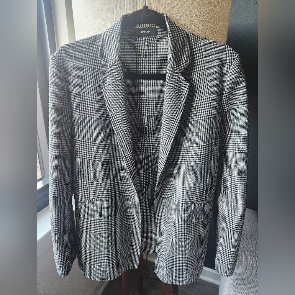 Theory Black and White Checkered Blazer
